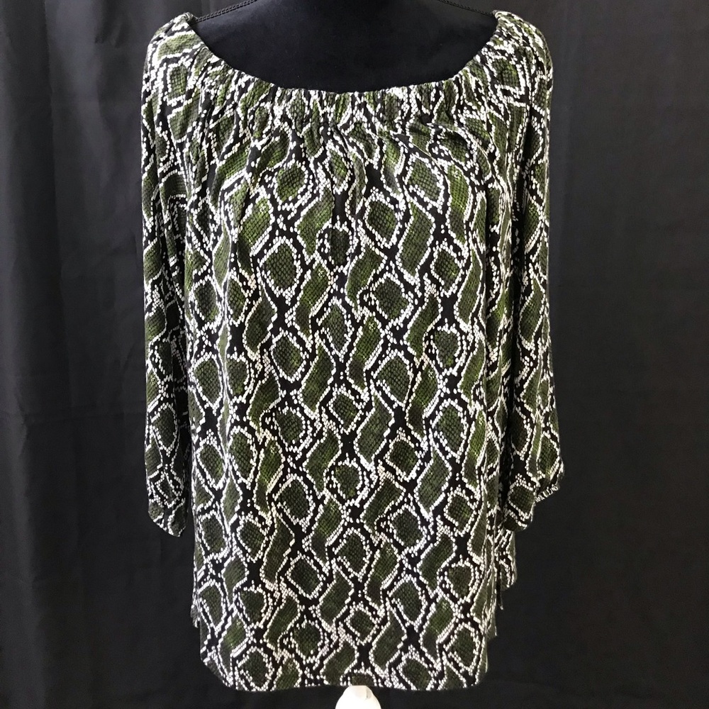 Michael Kors Shirt Large Green Off Shoulder Snake Animal Print New $110